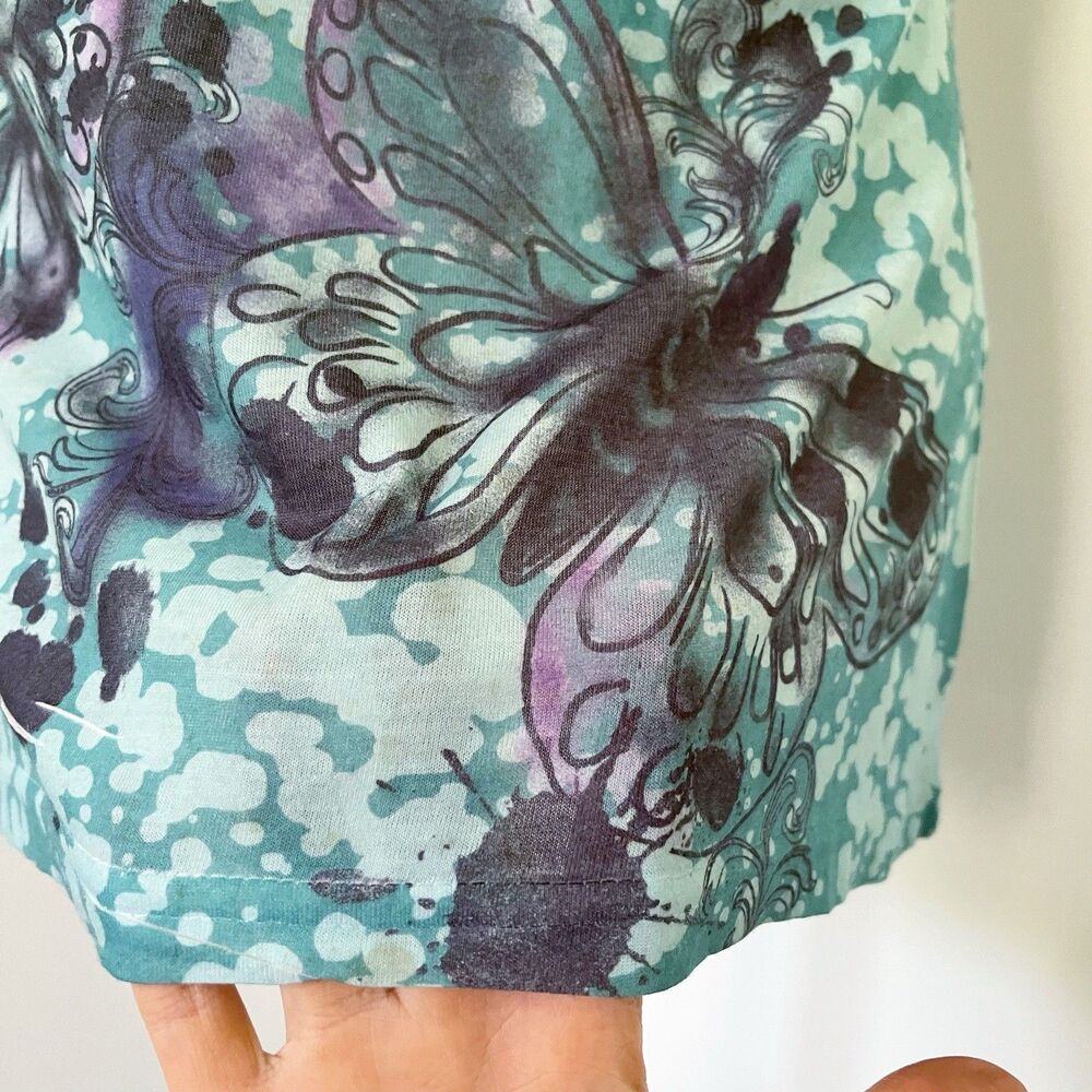 Y2K Sheer Butterfly Short Sleeve T-Shirt Womens Large V-Neck Burnout Colorful L - Picture 13 of 16